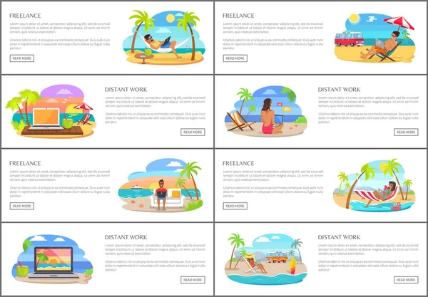 Ensemble de bannières Internet de travail indépendant et distant — Image vectorielle