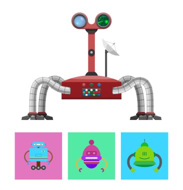 Teknoloji ve yaratıklar vektör çizim ayarla