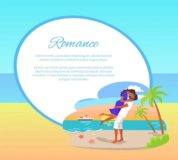 Romance Web Poster con coppia che abbraccia Seashore — Vettoriale Stock