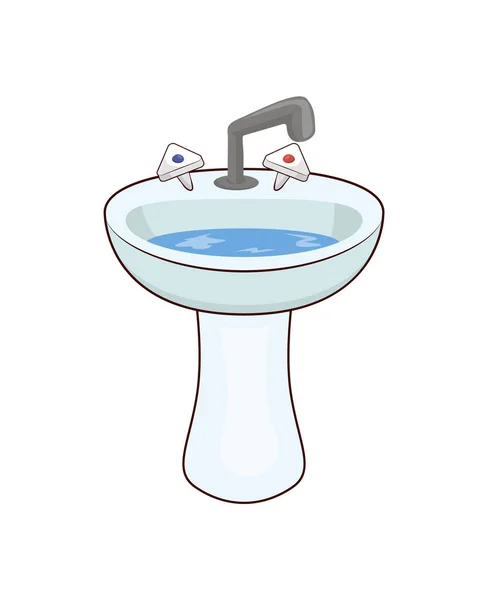洗面器の蛇口と水のベクトル図 — ストックベクタ