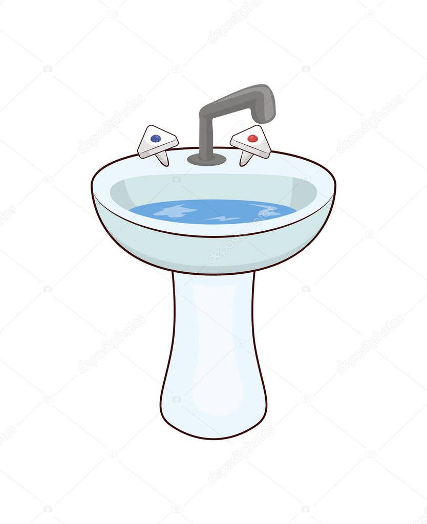 Basin with Taps and Water Vector Illustration