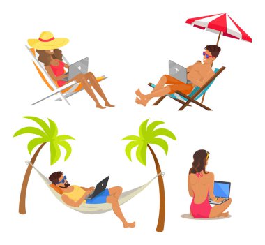 Dizüstü bilgisayarlar tarafından uzak çalışma neşeli insanlar görüntüleri