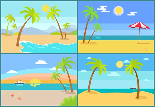 Seascape and Palms Collection Vector Illustration — Vector de stoc