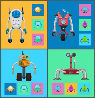 Robot mekanizmaları koleksiyonu vektör çizim