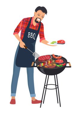 Barbekü ve adam plaka vektör çizim ile