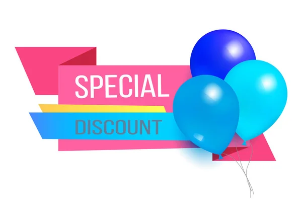 Descuento Especial Etiqueta Promocional con Globos Brillantes — Vector de stock