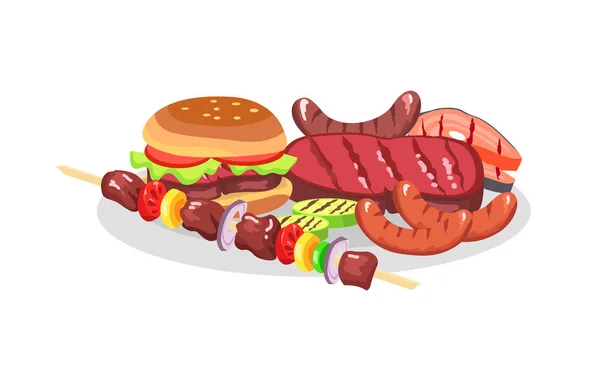 BBQ Exposition alimentaire, Big Burger et steaks salés — Image vectorielle