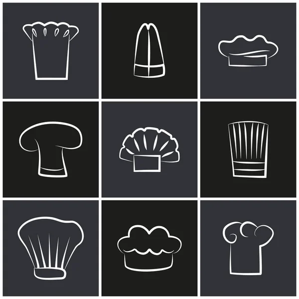 Variedad Chef Sombreros, Conjunto de White Cook Headwear Logo — Archivo Imágenes Vectoriales