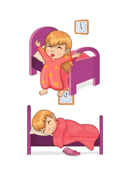 Sleep Time and Girl Collection Vector Illustration — Stock Vector