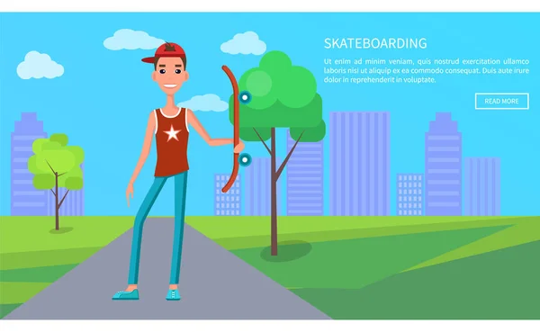 Skateboarding Cartel en línea Young Skateboarder Web — Vector de stock