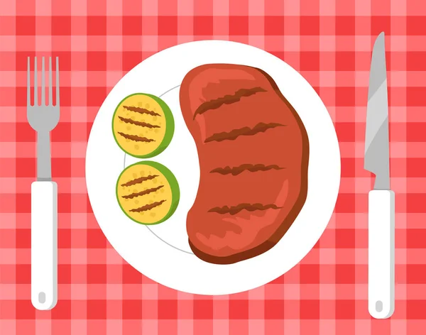 Steak és a zöldségek piknik vektoros illusztráció — Stock Vector