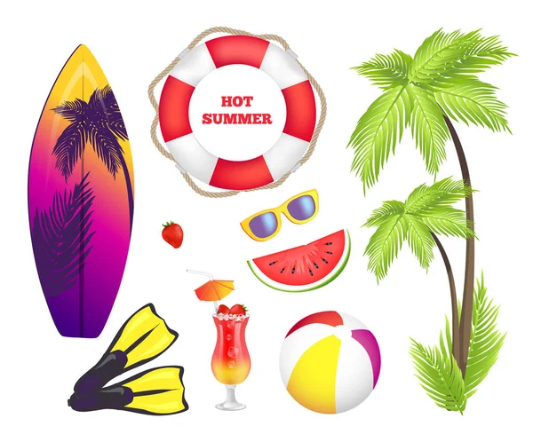 Hot Summer Collection of Items Vector Illustration — Stock Vector