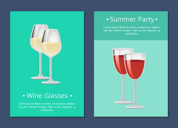 Copa de vino Fiesta de Verano Carteles Alchohol Bebida — Vector de stock