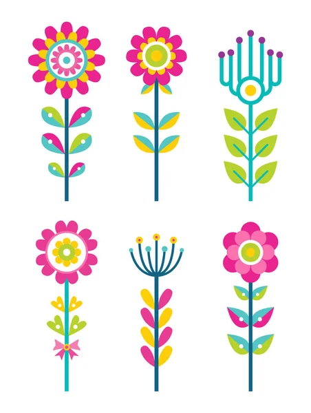 Flores de campo salvaje en diseño ornamental colorido — Vector de stock