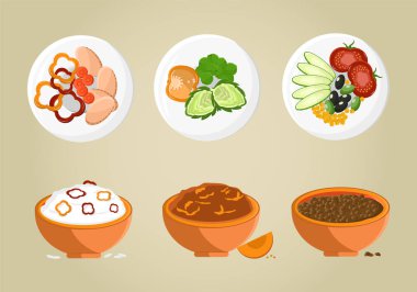 Yulaf lapası kase koleksiyonu vektör çizim