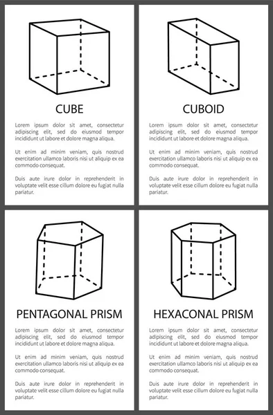 Куб и кубовидные, пятиугольные и шестиугольные призмы — стоковый вектор