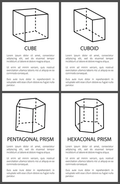 Κύβου και κυβοειδούς, πενταγωνικό και εξαγωνικά πρίσματα — Διανυσματικό Αρχείο