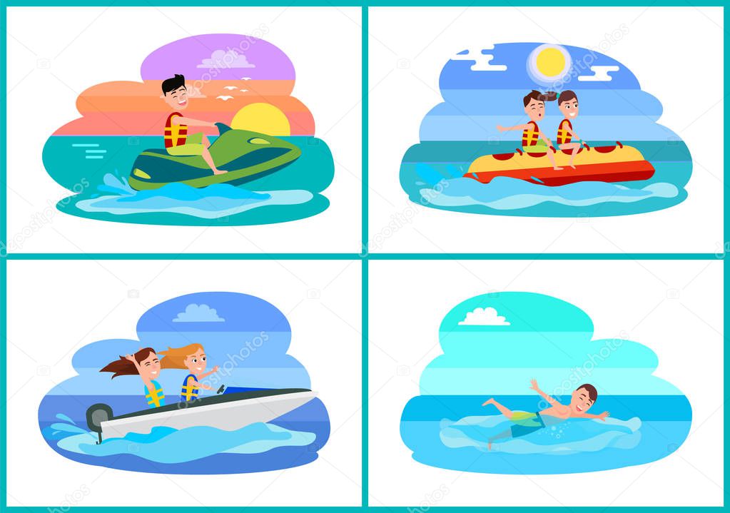 Human Summer Activities Set Vector Illustration