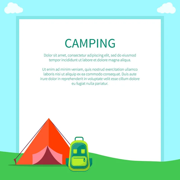 Camping Accessories Rucksack and A-frame Tent — Stock Vector
