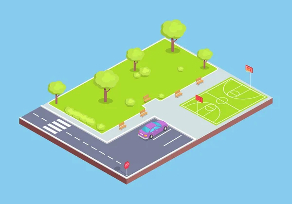 Parque, Estacionamiento y Campo Deportivo Ilustración — Vector de stock