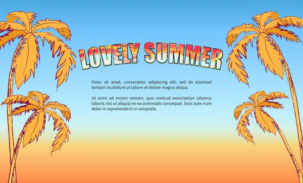 Lovely Summer Poster com palmas altas e texto —  Vetores de Stock
