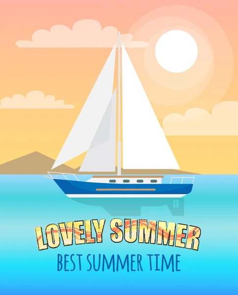Υπέροχο καλοκαίρι αφίσα που απεικονίζει στη θάλασσα με βάρκα — Διανυσματικό Αρχείο