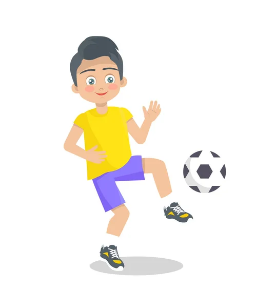 Little Boy Jogando futebol em fundo branco — Vetor de Stock