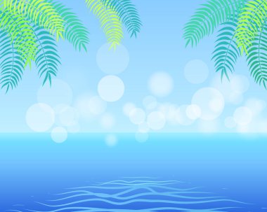 Köşedeki palmiye yaprakları ile yaz arka plan,