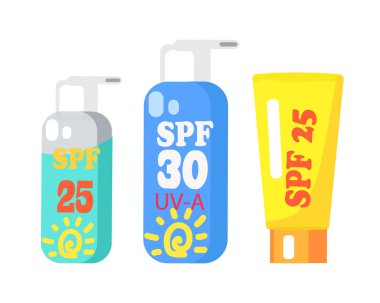 SPF kremler koleksiyonu üç izole üzerinde beyaz