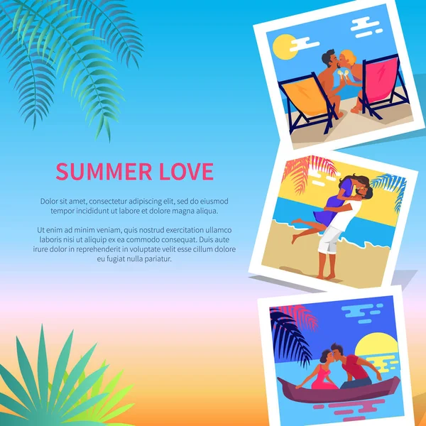 Summer Love Photos near Text Vector Illustration — Stock Vector