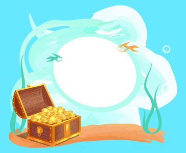 Eski ahşap göğüs altın sikke ile fotoğraf çerçevesi