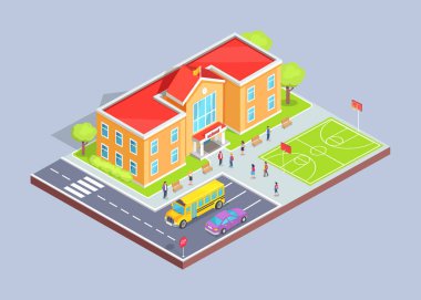 Okul alanı gri arka plan üzerinde 3d çizim