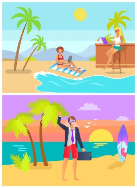 Serbest erkek ve kadın üzerinde tropikal plaj vektör