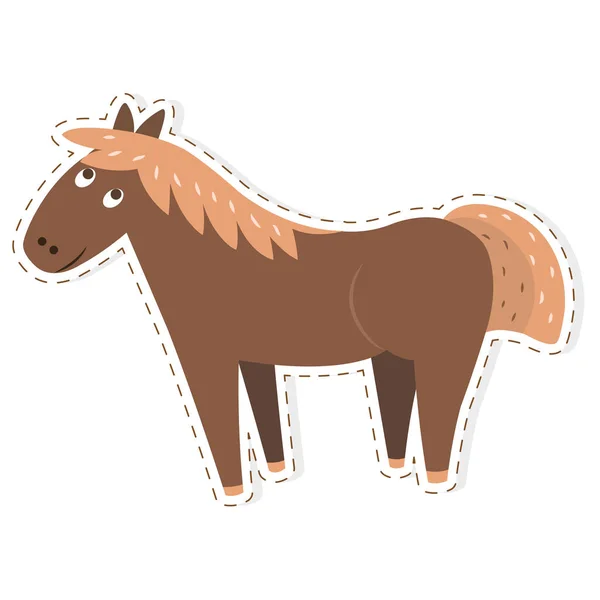 Etiqueta engomada plana del vector de la historieta del caballo lindo o icono — Archivo Imágenes Vectoriales