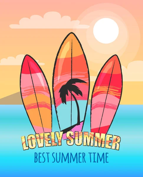 Летний рекламный плакат досок для серфинга — стоковый вектор