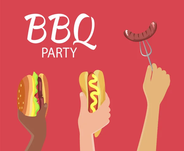 Bannière de couleur de partie de barbecue isolée sur fond rouge — Image vectorielle
