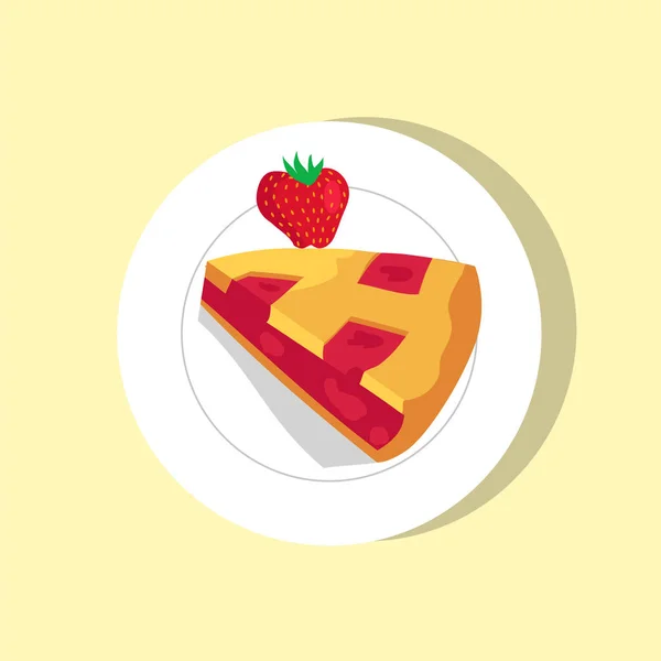 Sweet Pie with Cute Strawberry Vector Illustration — Stock Vector