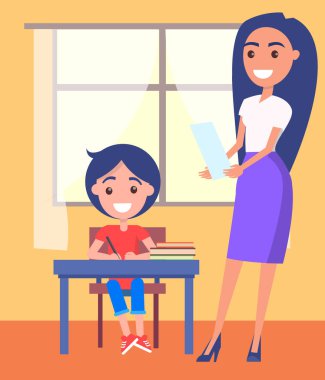 Pencere oturan güzel öğretmen öğrenci