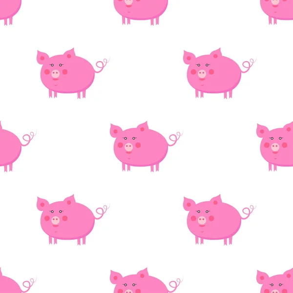 Cute Piggy Flat Vector Seamless Pattern