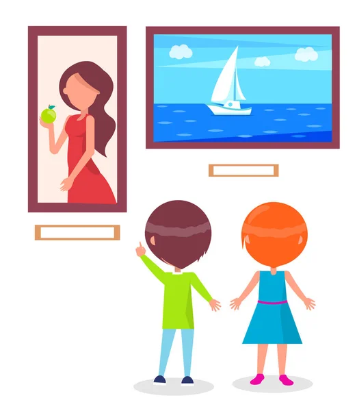 Art Gallery Excursion for School Children Vector — Stock Vector