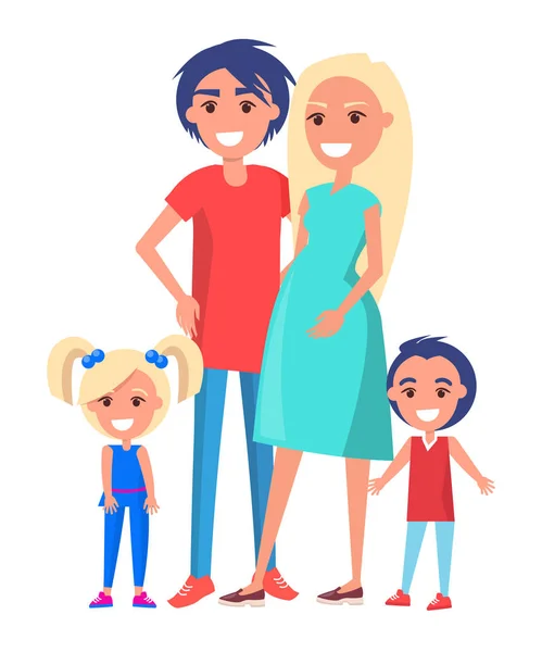 Cartel de familia feliz con padres y dos hijos — Vector de stock