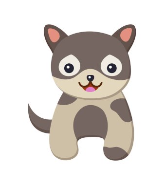 Korku veren ruh hali ile köpek, evde beslenen hayvan dil gösterilen ve gülümseyen, yaratık büyük duygularla posteri illüstrasyon izole beyaz arka plan üzerinde vektör