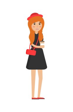 Plastik kap, vektör çizim tutan kız