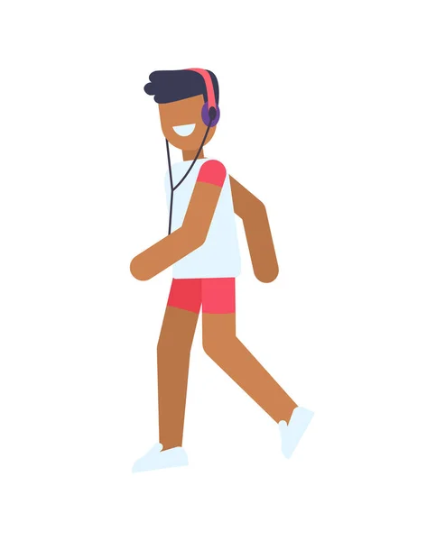 Sportsman joyeux avec bannière couleur pour écouteurs — Image vectorielle