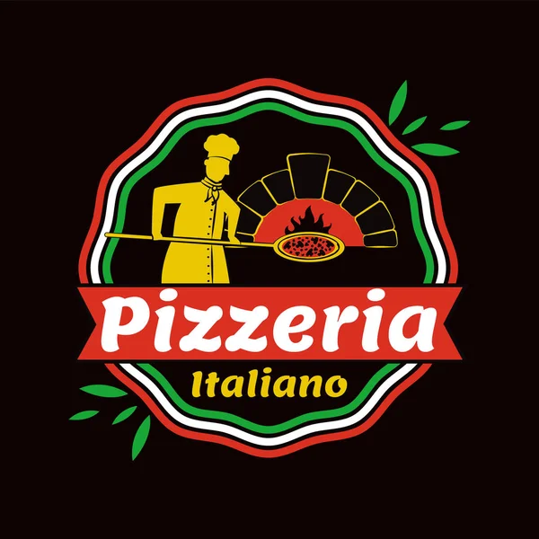 Pizzeria Italiano emblema promozionale con cuoco — Vettoriale Stock