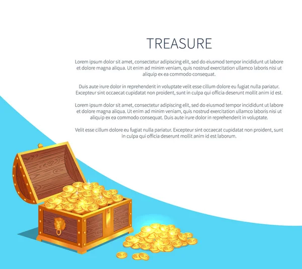 Skarb plakat z błyszczące złoto antyczne monety w klatce piersiowej — Wektor stockowy