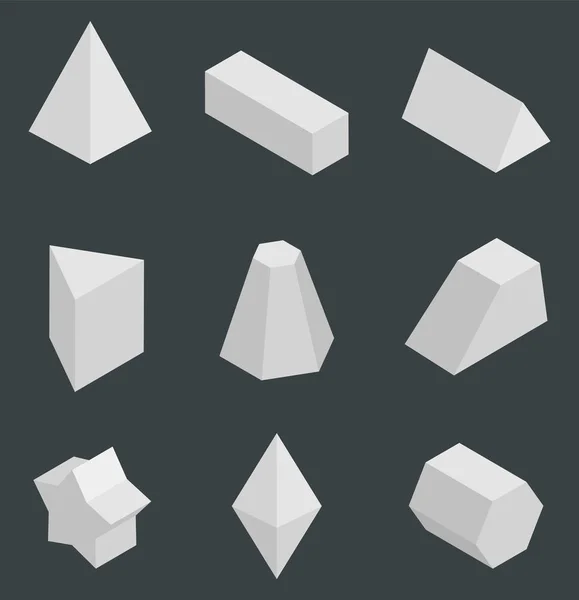 Na białym tle pryzmaty, zestaw jasnych figur geometrycznych — Wektor stockowy