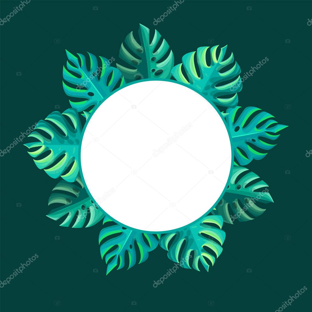 Round Frame with Tropical Monstera Leaves, Circle