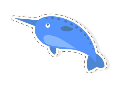Şirin boynuzlu balina düz vektör etiket veya simge çizgi film