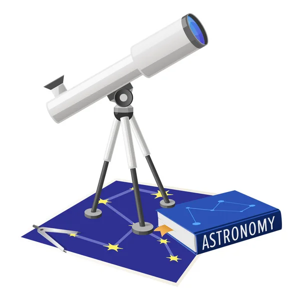 Teleskop und Lehrbuch für astronomische Forschungen — Stockvektor